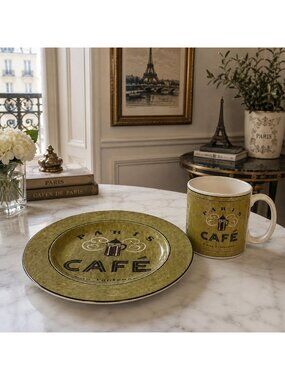 Sakura Paris Café Mug and Plate Set Microwave Dishwasher Safe